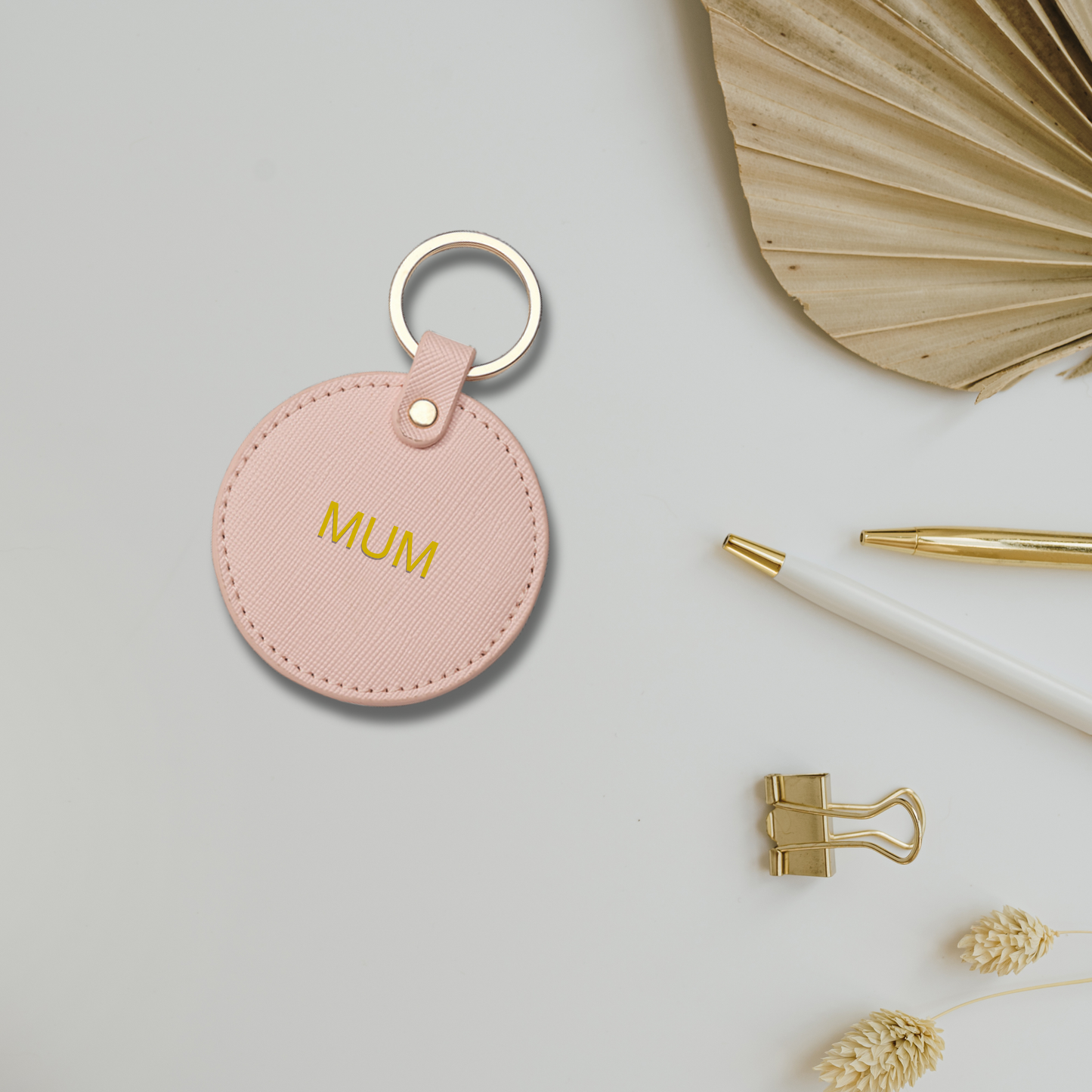 Personalised Saffiano Leather Keyring Tag Round