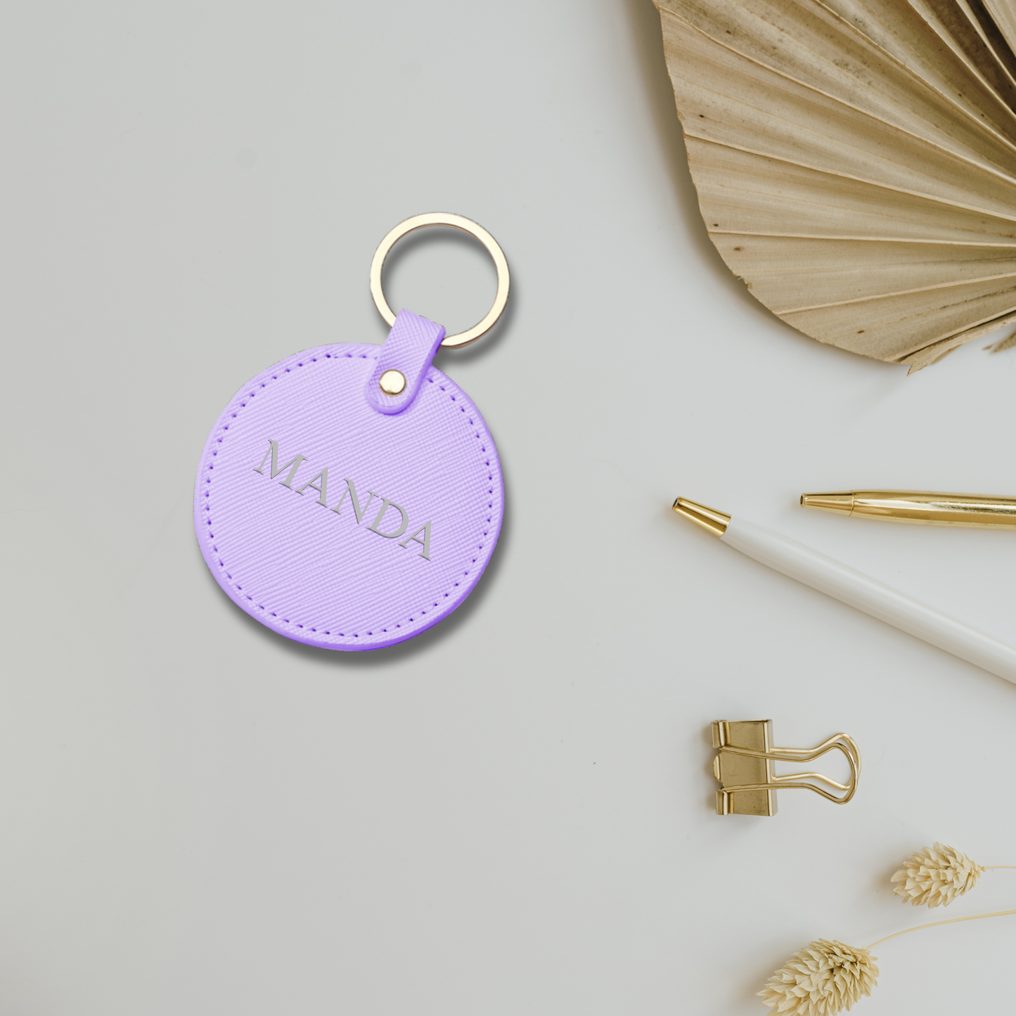 Personalised Saffiano Leather Keyring Tag Round
