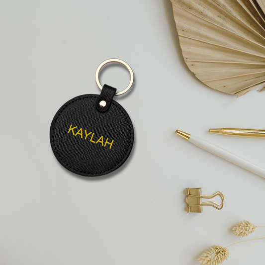 Personalised Saffiano Leather Keyring Tag Round