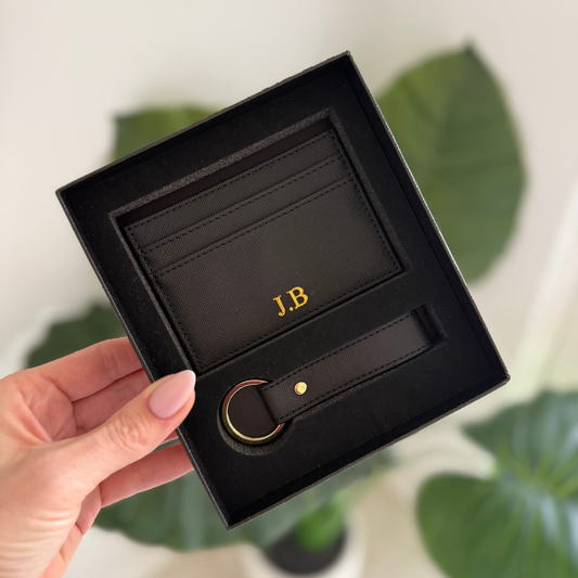 Personalised Unisex Card Wallet and Keyring Gift Set
