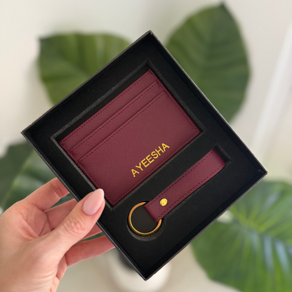 Personalised Unisex Card Wallet and Keyring Gift Set