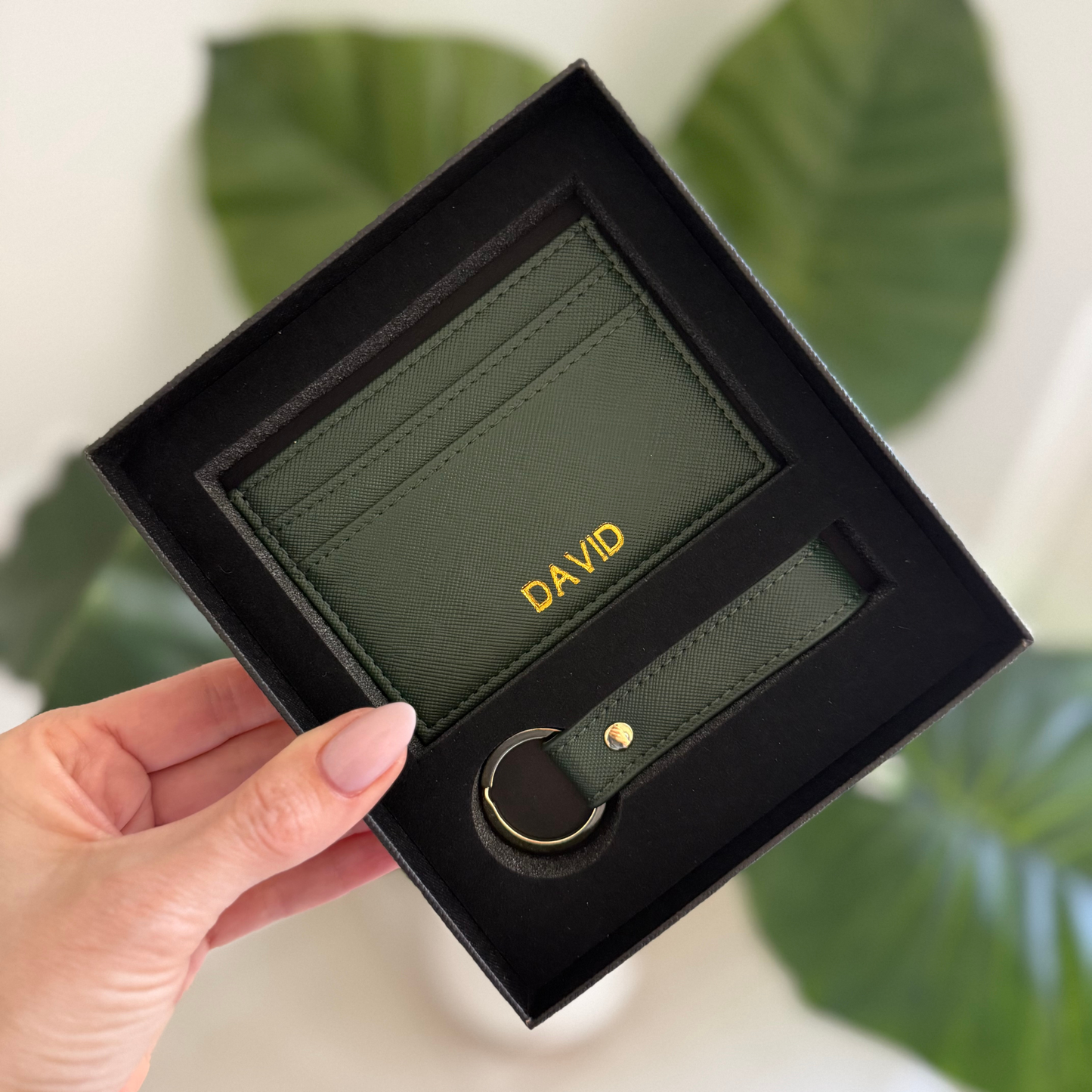 Personalised Unisex Card Wallet and Keyring Gift Set